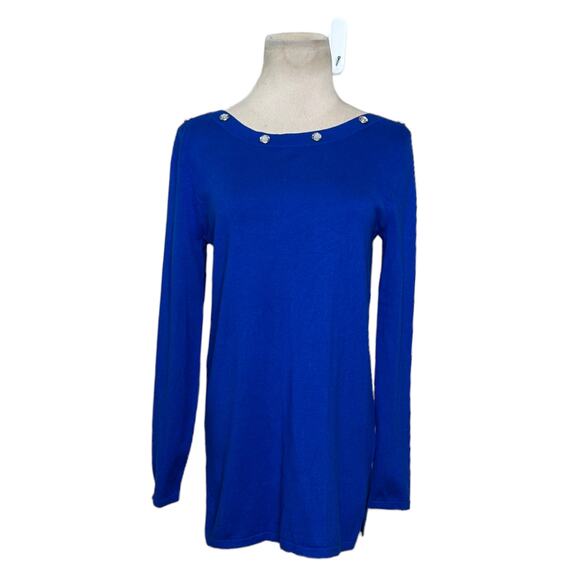 Cable & Gauge blue long sleeves embellished neck sweater size Small - Picture 1 of 11